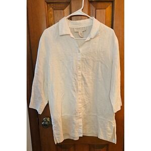 NORTON‎ Mcnaughton VTG Women's White Linen Blend Collared Button Down Shirt L
